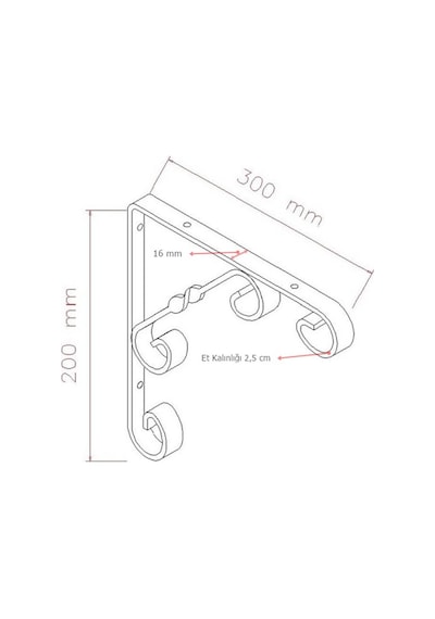 12 Adet Burgulu 20 x 30 cm Dekoratif Raf Altı Ayağı Konsol Siyah