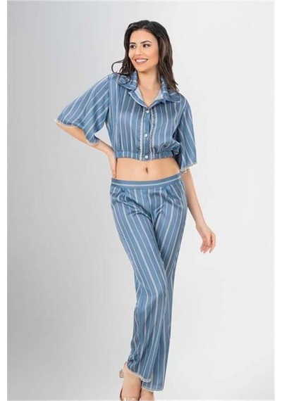 Veraura Lifestyle 2 Li Desenli Saten Pijama Takımı Grsel