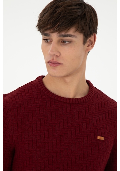 U.S. Polo Assn. Erkek Slim Fit Bisiklet Yaka Bordo Kazak 50297050-VR014