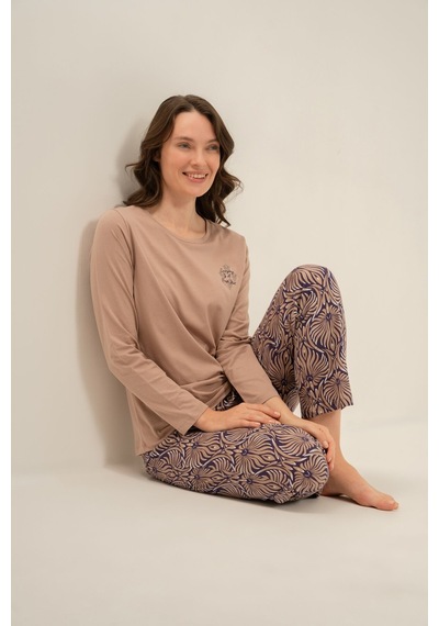Arnetta Kadın Everyday Is A Fresh Start Kahverengi Uzun Kol Pijama Takım Ar3769-s-v2 Ar3769-s-v2