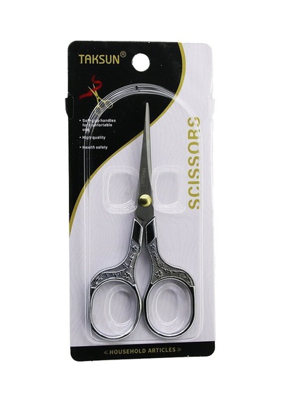 Taksun Es-002-y Bıyık Berber Makası 128x57mm Krom Gümüş Çiçek Baskı Desenli Saplı - 12'li Paket