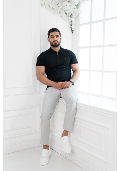 Paul Martin Fermuarlı Polo Yaka Regular Fit T-Shirt Siyah