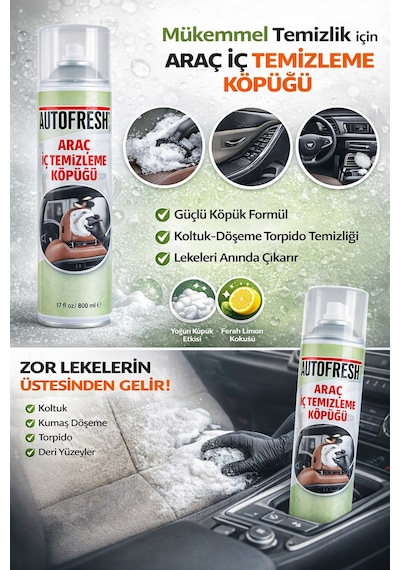 Autofresh Araç İç Temizleyici Köpük Sprey 500 Ml Oto Koltuk, Tavan, Döşeme Ve Torpido Temizleme Köpüğü