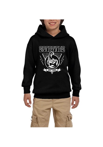 Zepplin Giyim Scorpions Est. 1965 Siyah Çocuk Kapşonlu Sweatshirt