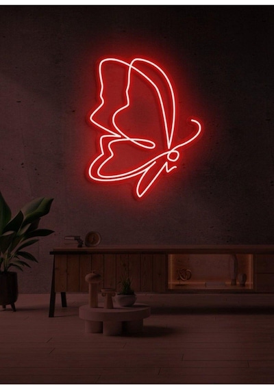Kelebek Figürlü Neon Tabela Kırmızı