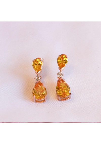Sitrin Taşlı Damla Model Rose Gold Kaplama Gümüş Küpe Gümüş