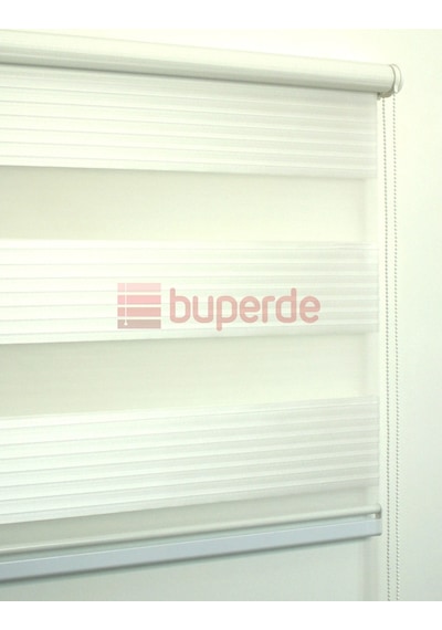 Buperde Beyaz Geniş Pilise Pliseli Zebra Stor Perde