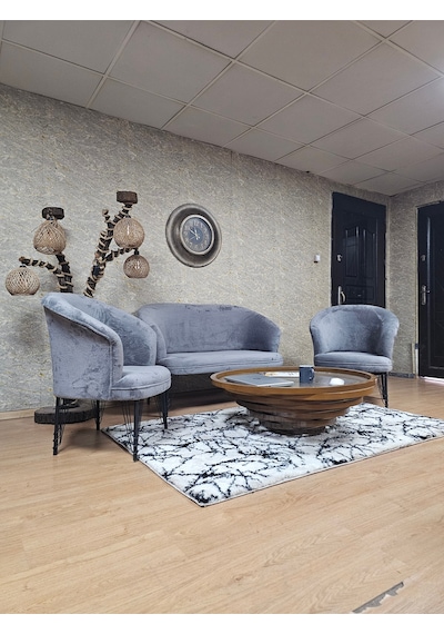 Zafir Teddy Takım Siyah Boyalı Telli Ayak Çay Seti Koltuk - Berjer , Balkon, Salon, Ofis Gri Zafir Teddy Takım Siyah Boyalı Telli Ayak Çay Seti Koltuk - Berjer , Balkon, Salon, Ofis Gri