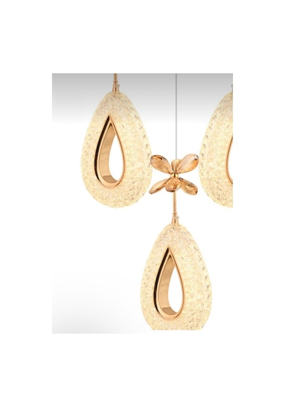 LumiaLighting Damla Model 3'lü Gold Kumandalı 3 Renk Modu Ledli Kristal Taşlı Modern Salon Mutfak Oturma Odası Led Avize Altın
