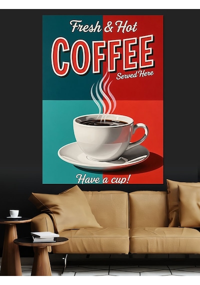 Ahşap Tablo Sıcak Kahve Reklam Posteri