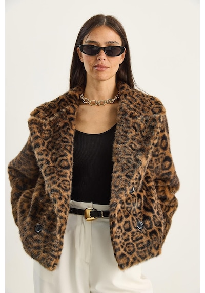 Shade Kadın Leopar Desenli Cep Detaylı Astarlı Suni Kürk 6962 60283772 - Kahverengi