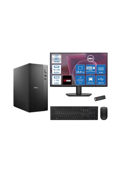 Dell Tower Essential QVT1260 BTO-01400727F03 i7-14700 16 GB 1 TB SSD RX550 23.8" Free Dos Masaüstü Bilgisayar + USB Bellek