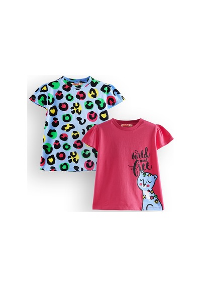 Denokids Kız Çocuk Siyah Leopar 2'li T-shirt Takım Renkli