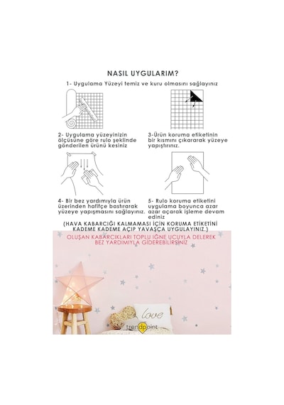 Trendpoint Kendinden Yapışkanlı 60cm 100cm Pembe Yıldızlı Duvar Kağıdı Dolap Çocuk Odası Kaplama