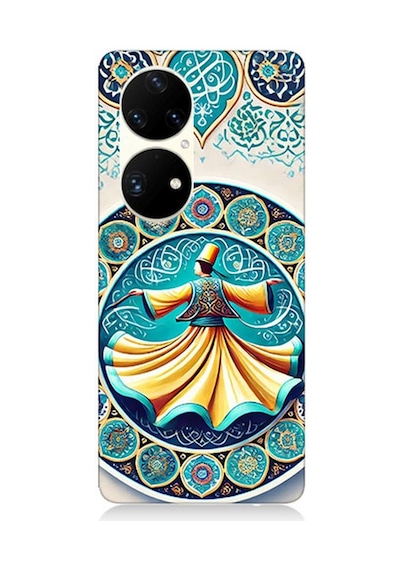 Huawei P50 Pro Uyumlu Çini Motifli Semazen Figürü Desenli Silikon Kılıf Çok Renkli