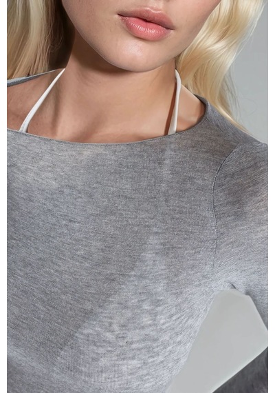 Hiccup Busem Slim Fit Kayık Yaka Bluz Açık Gri