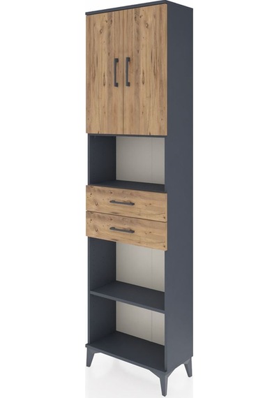 Arges Dolap 4 Raflı 2 Çekmeceli 2 Kapaklı 60x30x221 Antrasit-çam Antrasit