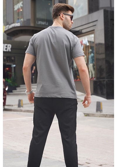Madmext Füme Regular Fit Basic Erkek Tişört 6131 Füme