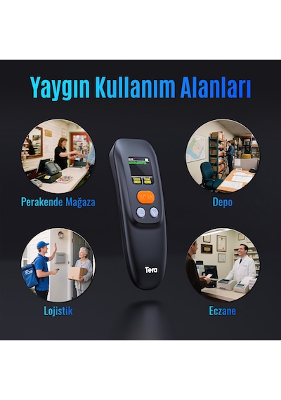 Tera 1600 Kablosuz 1d 2d Qr Barkod Okuyucu Ergonomik El Tipi 3in1 Bluetooth, 2.4g Kablosuz, Usb Süper Kod Çözme Cmos Sensörlü Tarayıcı