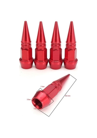Sivri Sibop Kapağı Kırmızı Metal 4 Lü Set Universal Lastik Sibop Koruyucu Kapak