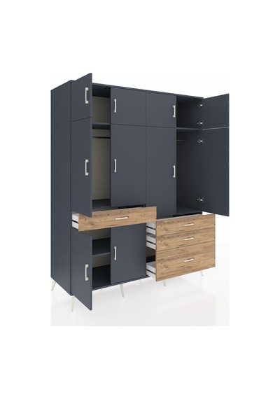Kronos Gardrop 5 Raflı 4 Çekmeceli 2 Askılı 176x59x221 Antrasit-antrasit/çam Antrasit/çam Kronos Gardrop 5 Raflı 4 Çekmeceli 2 Askılı 176x59x221 Antrasit-antrasit/çam Antrasit/çam