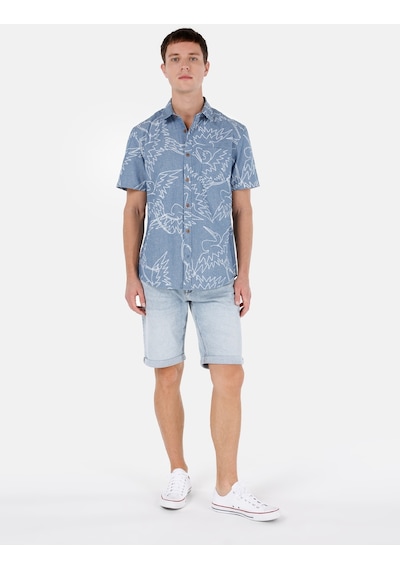 Colin's Colins Normal Kesim Shirt Yaka Cepsiz Mavi Erkek Kısa Kol Gömlek Cl1067589 Cl1067589 Q1.v1 Inv İndigo