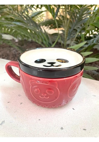 Seramik Kawaii Karikatür Sevimli Panda Fincan Kahve Süt Kapaklı Kupa Hediye