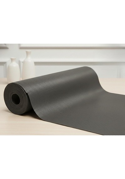 Almıtal 48 Cm X 5 M Antrasit Çizgi Desenli Suni Deri, Çekmece İçi Kaydırmaz Çekmece Halısı, Raf Örtüsü