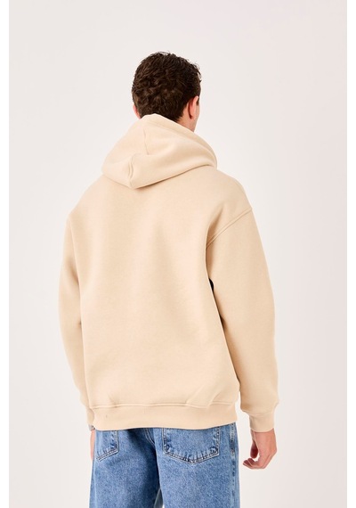 X-4005 Kapüşonlu Yarım Fermuarlı Sweat Bej