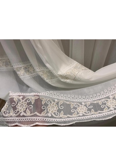 Verona 2048 Gold Çiçekli 1/3 Pileli Tül Perde, 100 X 250 Diğer
