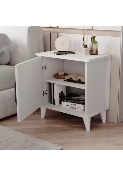 Adela Raflı Modern Komodin - Beyaz