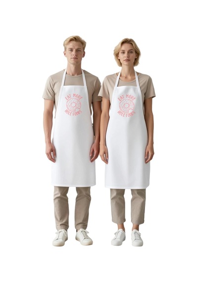 Erkek Unisex Mutfak Aşçı Önlüğü Sağlıklı Yiyecek Baskılı Rahat Ke Beyaz