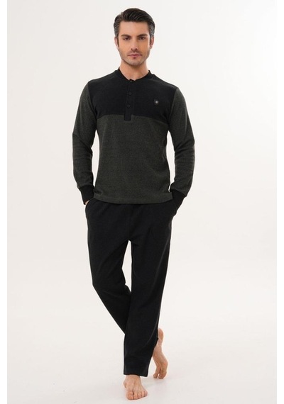 Mecit Pijama Mecit 2999 Yeşil-siyah Selanik Kumaş Kışlık Erkek Pijama Takımı