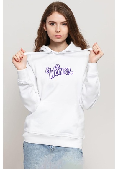 Willy Wonka Logo Beyaz Kadın 3ip Kapşonlu Sweatshirt 001