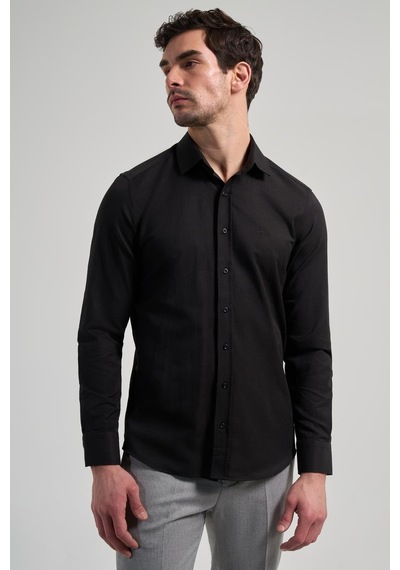 İmza Siyah Sert Yaka Düz Classic Pamuklu Slim Fit Gömlek 1004250214 Siyah