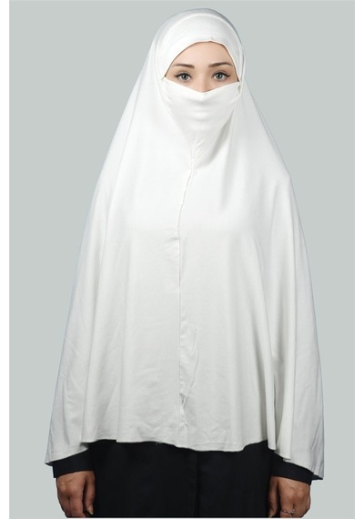 Altobeh Hazır Türban Peçeli Pratik Eşarp Tesettür Nikaplı Hijab - Namaz Örtüsü Sufle (5XL) - Ekru