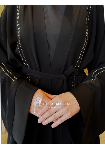 Nazzain Işıltı Şerit Abaya Çok Renkli