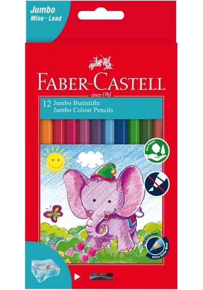 Faber-castell Jumbo Boya Kalemi, 12 Renk, Kalın Gövde Ve Uç, Kırılmaya Dirençli Özel Yapıştırma Çok Renkli