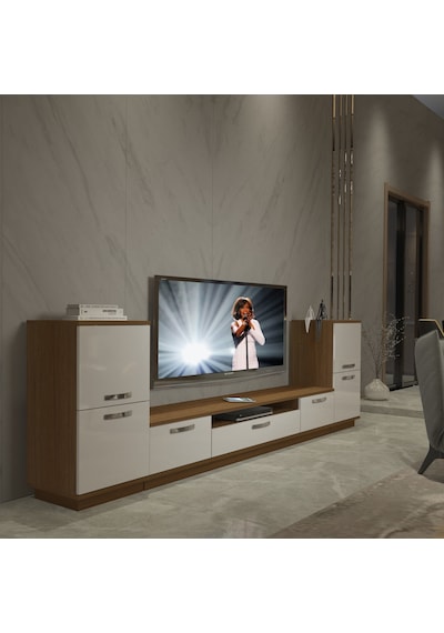 Decoraktiv Trendstyle On2 Mdf Tv Ünitesi Tv Sehpası - Ceviz Beyaz Ahşap - Beyaz