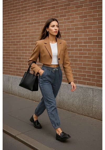 Kadın Lastikli Jogger Pantolon Mavi 001