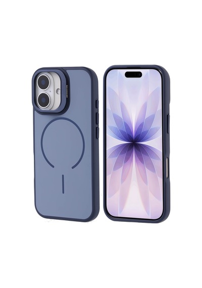 Zore Apple iPhone Uyumlu 17 Kılıf M-safe Şarj Özellikli Kamera Standlı Omsy Notron Kapak - Lacivert