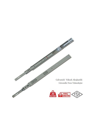 En 35 Mm Frenli Teleskopik Bilyalı Çekmece Rayı - 40 Cm 3 Takım Metalik