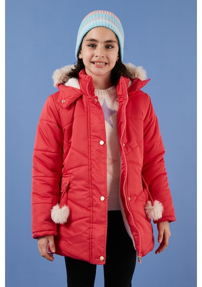 Lela Içi Peluş Astarlı Kapüşonlu Şişme Kız Çocuk Mont 6035034 Kırmızı