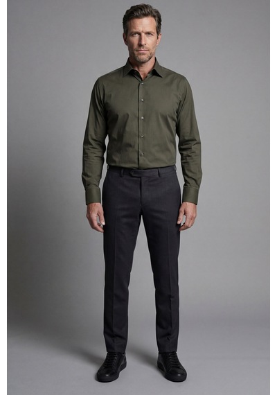 Bisse Modern Fit Klasik Yaka Haki Cepsiz Erkek Gömlek Gmkls4kc242058 D49