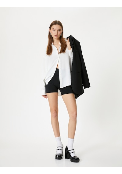 Koton Oversize Gömlek Uzun Kollu Dokulu Beyaz 4sal60166ıw Beyaz