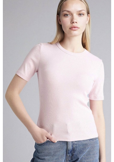 Defacto Slım Fıt Basıc Fitilli Kaşkorse Tişört G8490ax26sppn38 Pembe-pn38