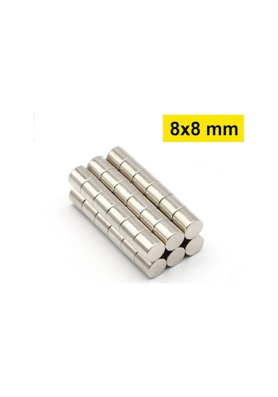 5 Adet Çap 8mm X Kalınlık 8mm Yuvarlak Süper Güçlü Neodyum Mıknatıs