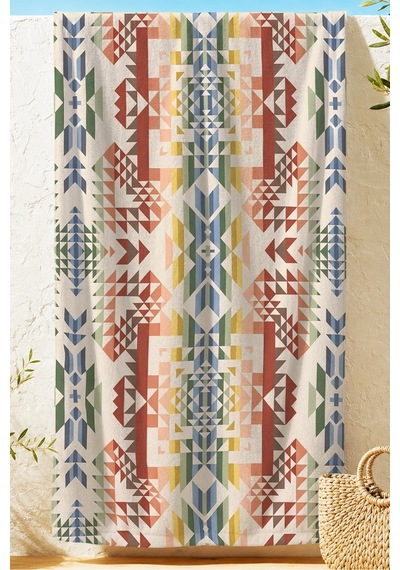 Etnik Geometrik Bohem Plaj Havlusu - Modern Akdeniz Çok Renkli Hızlı Kuruyan Mikrofiber Havlu Ayaz Mercan