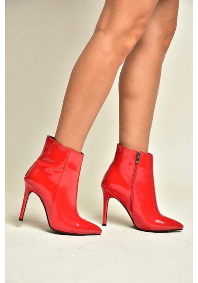 Fox Shoes N372524408 Kırmızı Rugan İnce Topuklu Kadın Bot