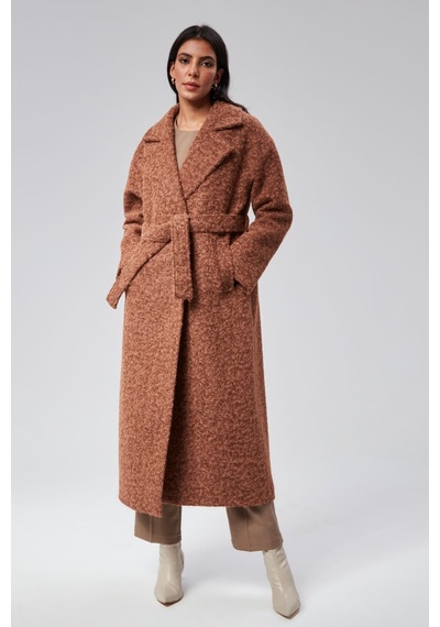 Kadın Buklet Kaşe Oversize Kaban Kahverengi